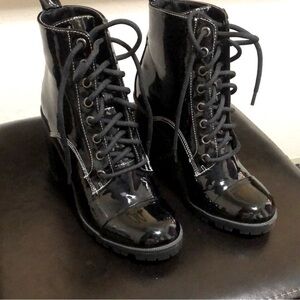 Cupid Black Patent Lace-Up Combat Boots | New
